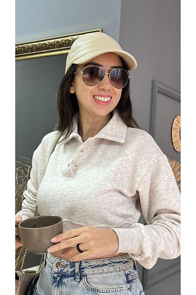 KILIÇ MODA Beige Shirt Collar Long Sleeve Slippers Crop