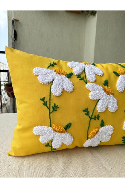 punchatolyem Panch Punch Yellow Daisy Model Handmade Cushion Cover Yellow Color 30X50
