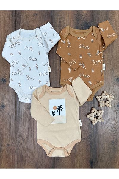 tiwitibaby Newborn Organic Cotton Flexible Baby Boy 3-Piece Bodysuit with Snap Fasteners