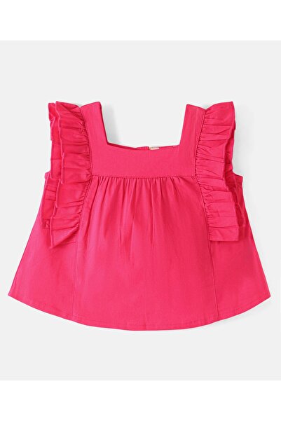 Bonfino Cotton Elastane Flutter Sleeves Solid Top - Pink