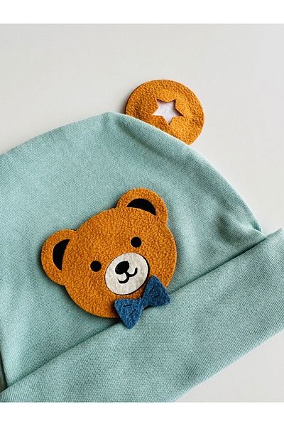 bioaksesuar Turquoise Boy Girl Baby Kids Luxury Teddy Bear Figure Combed Cotton Beanie Hat