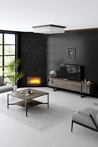 Modatte Chrome Line Demir Ayaklı Ceviz Tv Sehpası