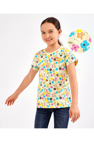 Primo Gino طباعة زهور كاملة مع نص مطبوع بدقة عالية - أصفر