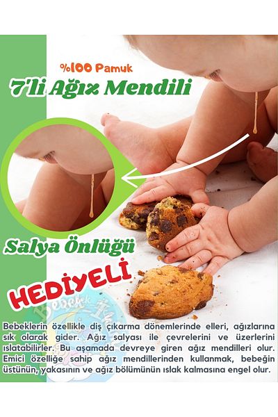 bebek iklimi 100% Cotton Mouth Wipes 7 Pack 22X22 cm Combed Cotton Baby Mouth Cloth Soft Fabric (No:10)