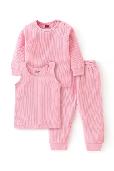 Babyhug Full Sleeves Thermal Wear Pullover Vest & Pant Set - Pink