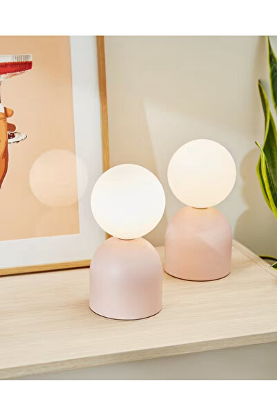 ASR Pembe Küre Abajur Başucu Masa Üstü  Aydınlatma Gece Lambası 1 Adet Kablol...