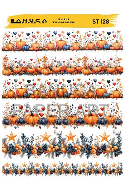 Banuca Paper Art ST128 Çoklu Kabak Desenli Açık Renk Zemin Sulu Transfer 25*3...
