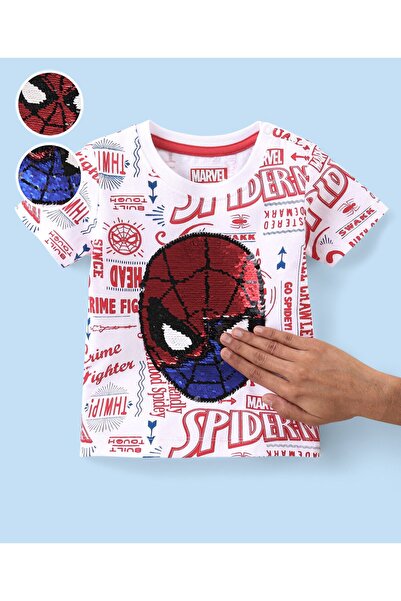 Babyhug Marvel تيشيرت قطني محبوك بنصف كم مطبوع عليه صورة سبايدرمان مع ترتر قا...