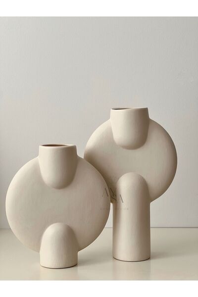 AYSA HOME DECOR Seramik Bej 2li Ay Vazo Takım