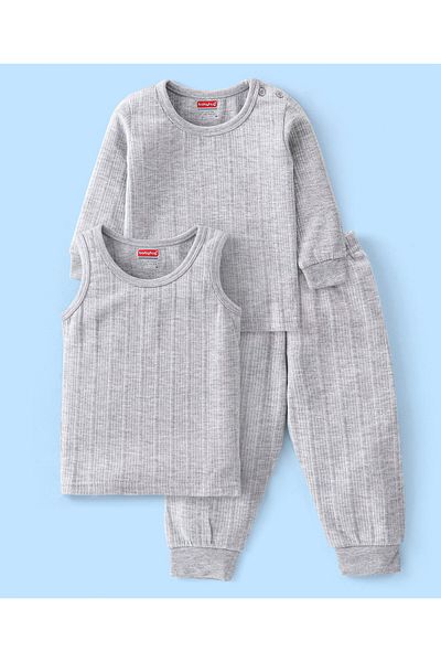 Babyhug طقم بيجامة وصدرية حرارية بأكمام طويلة - رمادي