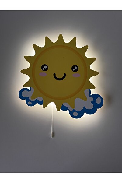 UViolets Dekoratif Ahşap Baskılı Bulutlu Erkek Güneş Çocuk Odası Gece Lambası...