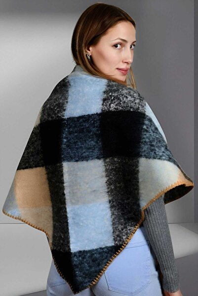 Trenderrs Eșarfă șal de umăr triunghiulară cu model în carouri cu textura moale pentru femei