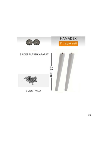HAMADEX 41 Cm 2li Beyaz Konik Ayak, Sehpa , Sandalye, Tabure, Koltuk Ayağı, Y...