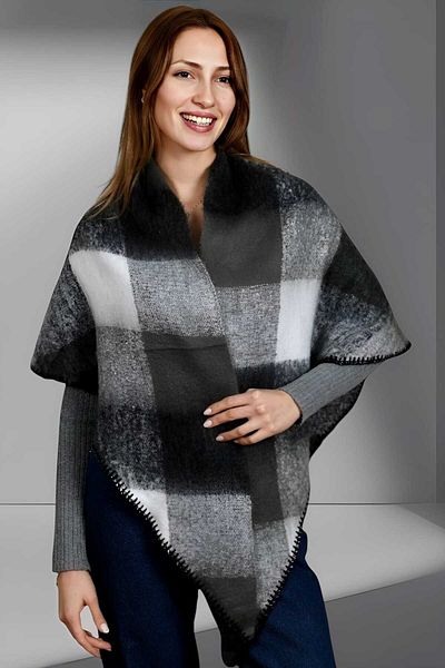 Trenderrs Women's Soft Textured Plaid Patterned Triangle Shoulder Shawl Scarf