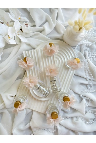 Gami Handmade Cam Şişe Çiçek Detaylı İncili Kolonya Söz, Nişan, Düğün, Kına, Nikah, Mevlüt Hediyelik -15 Adet