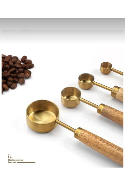 stilsenin34 Gold 4-Piece Size Spoon with Wooden Handle