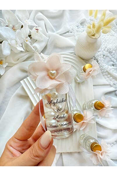 Gami Handmade Cam Şişe Çiçek Detaylı İncili Kolonya Söz, Nişan, Düğün, Kına, ...