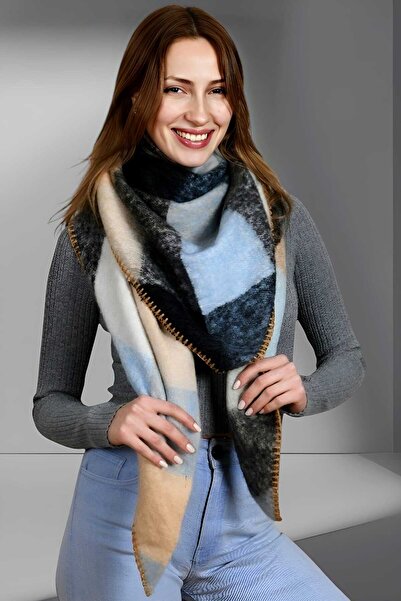 Trenderrs Eșarfă șal de umăr triunghiulară cu model în carouri cu textura moale pentru femei