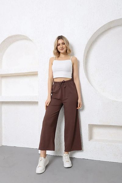 Pi Giyim Women's Oversize Trousers with Seersucker Fabric and Elastic Waist