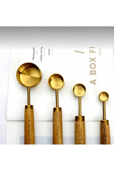 stilsenin34 Gold 4-Piece Size Spoon with Wooden Handle