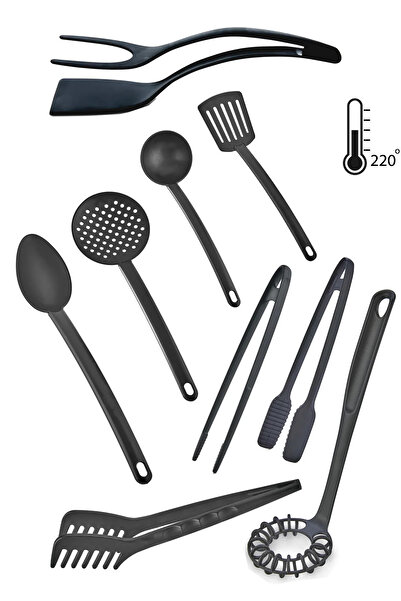 Rotanev 9 Pieces Teflon Coating Serving Set - Fireproof and Non-Stick Scoop, Colander, Spatula and Spoon Plastic