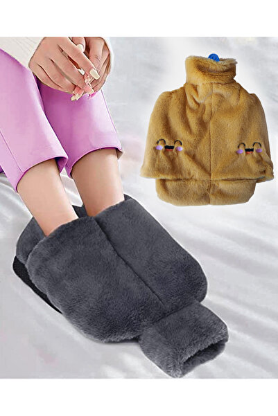 Home Sarı Gülen Yüzlü Peluş Kılıflı Ayak Isıtıcı Sıcak Su Torbası 2 Lt Cepli El Geçmeli