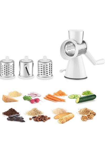 CREACTOR 3-Blade with Sleeve Vegetable Chopper Slicer Kitchen Drum Cheese Nut Walnut Grinder Grater Set S3