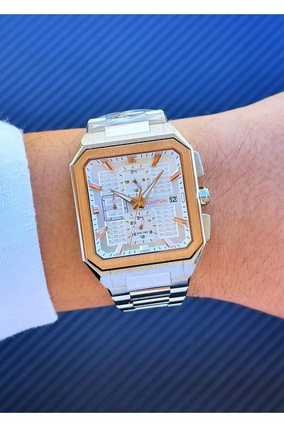 Quantum Pwg1174.530 Square Case Steel Band Men's Wrist Watch