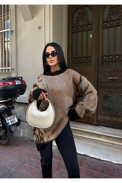 LB Laluna Butik Дамски пуловер с леопардови пера