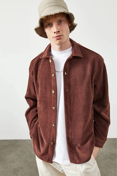 tynemode Men's Thick Fleece Oversize Buttoned Jacket