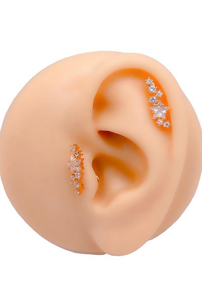 Trinos Zircon Stone Big Star Surgical Steel Piercing - Cartilage Helix Tragus with Milky Way Figure