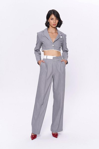 Quzu Gray Poplin Detailed Trousers