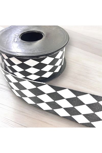 BukiroAtelier Black and White Checkerboard Pattern Ribbon - 3cm Width, 2 Meters High Waist