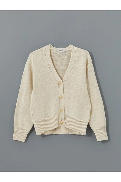 LC Waikiki Lcw Vision Ecru V-Neck Women's Knitwear Cardigan