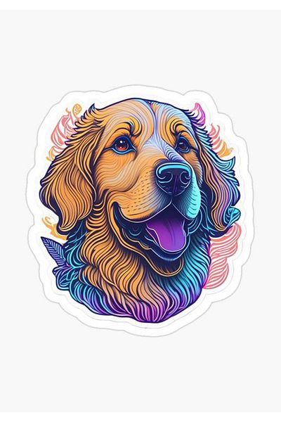 MegaSticker Autocolant Golden Dog Colorat 13x11 Cm - Pentru Masina, Motocicleta, Casca, Laptop, Geam