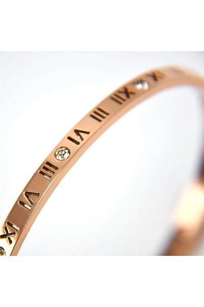 OQQO Roman Numeral Thin Stone Rose Steel Bracelet