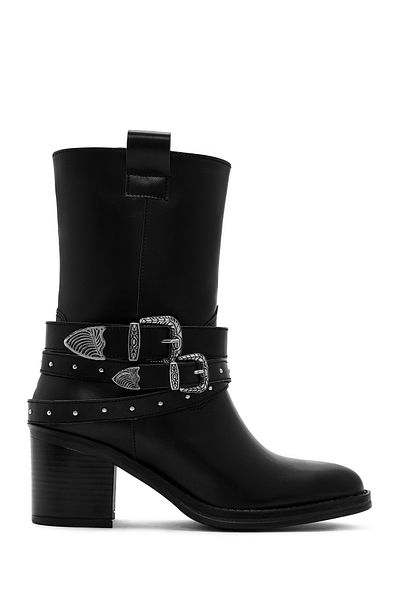 Derimod Women's Black Buckle Detailed Cowboy Boots 24Wfe 221418