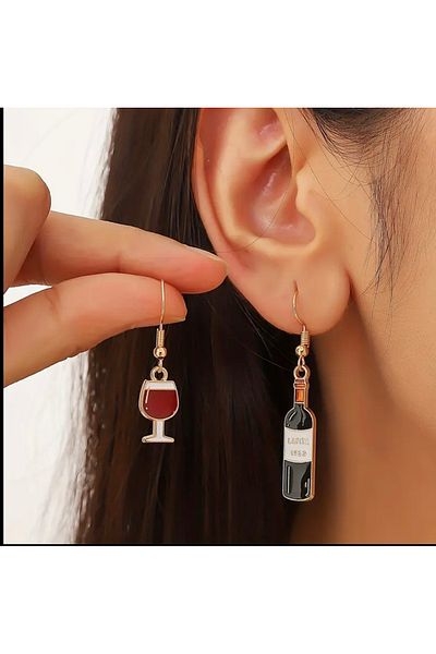 HAB TRADE Wine Bottle and Goblet Stainless Steel Earrings