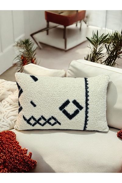 Skhome Double Sided Lamb Puffy Ethnic Bohemian Teddy Rectangle Throw Pillow Cover