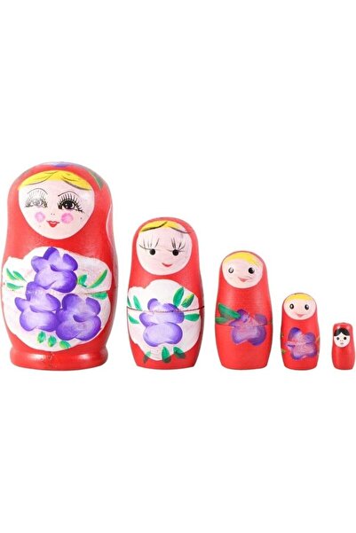 MOBGİFT Ahşap Tombul Iç Içe Matruşka Bebek 5li Set