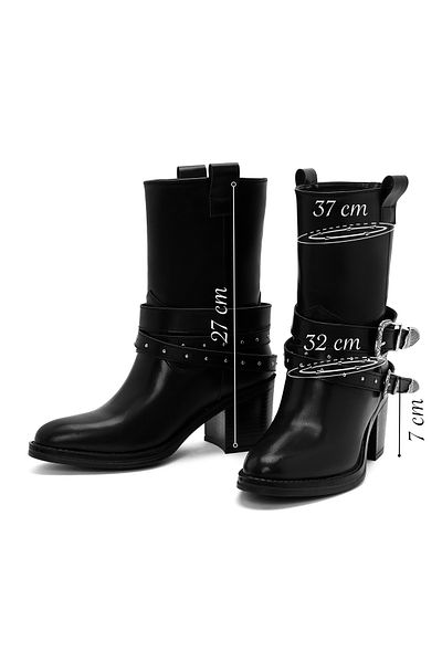 Derimod Women's Black Buckle Detailed Cowboy Boots 24Wfe 221418