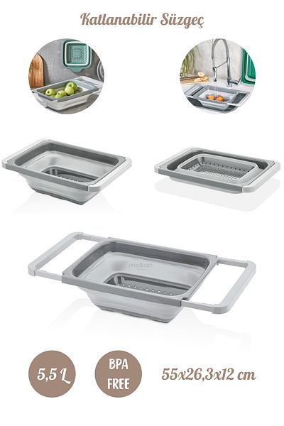 Melkan Home 5.5 L Large Size Collapsible Silicone Strainer - Accordion Sink Top
