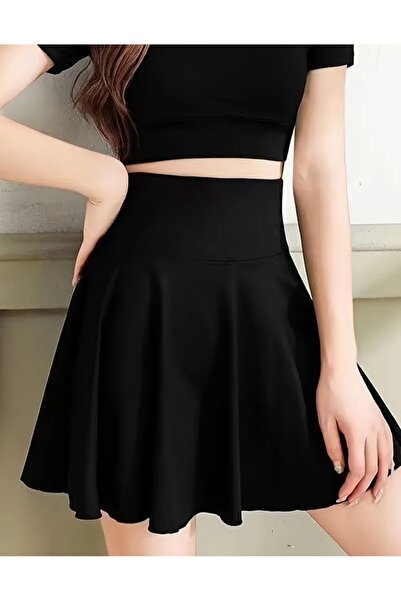 MAROVOAY Fusta mini evazată din lycra cu talie înaltă