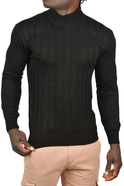 DeepSEA Pulover pentru bărbați, cu model cu dungi negre, cu jumătate de gât țesut 2505501