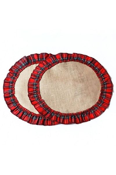Viemso Jute Plaid Plaid Ruffle 2 Pieces