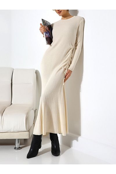 Modamorfo Drawstring Fish Knitwear Dress -Ecru
