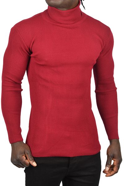 DeepSEA Men's Burgundy Slim Rib Full-Top Turtleneck Non-Pilling Knitwear Sweater 2505498