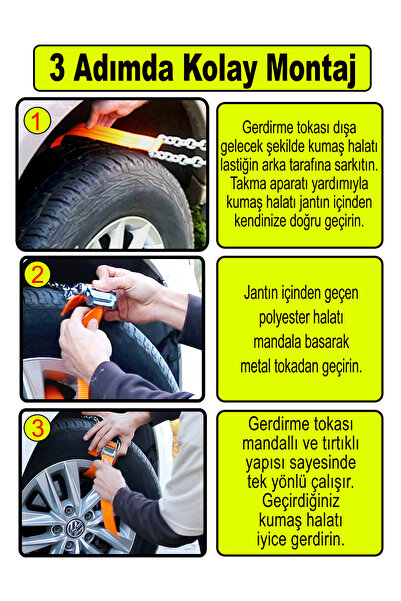 YOLDAŞ TAKMATİK Yoldaş 12 Li Gold Set Pratik Kar Zinciri 1 Yıl Koşulsuz Garantili Takmatik Zincir Eldiven Hediyeli