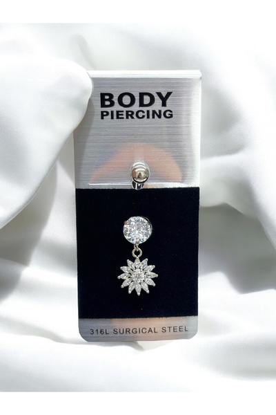 Takayrum Çelik Kararmaz Zirkon Taşlı Güneş Detaylı Göbek Piercing