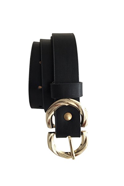 Outlet Çarşım Чорний штучний шкіряний жіночий ремінь - тонкий 2,5 см / 105 см